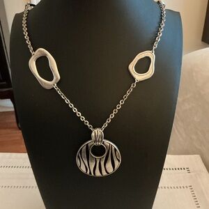 Premier Designs Vintage Zebra Antique Silver Tone Pendant Necklace